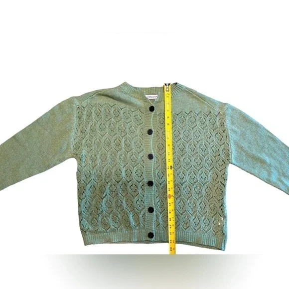 MISSLOOK GRASS GREEN KNIT BUTTON DOWN CARDIGAN OPEN WEAVE SWEATER SIZE XL NWOT - Picture 10 of 12